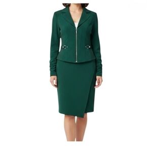 White House Black Market Suit -- Dark Green Moto Blazer Jacket & Skirt